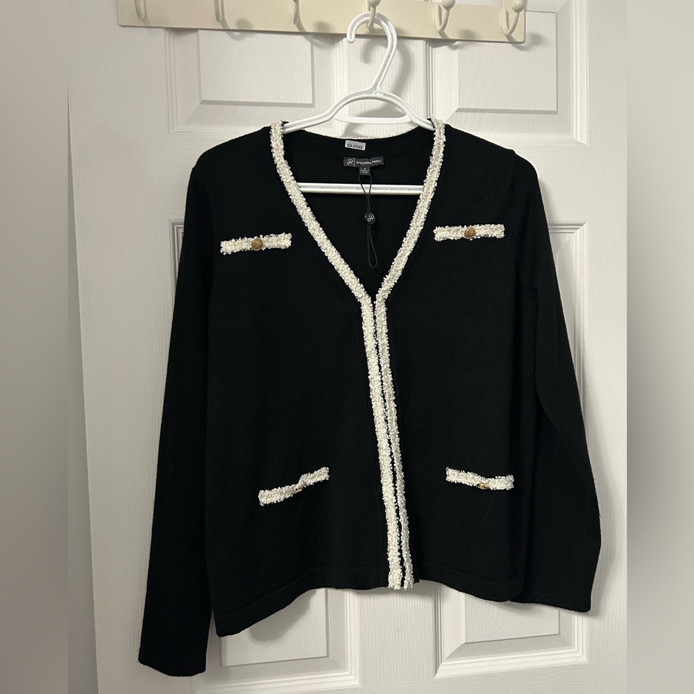Adrianna Papell Black Cardigan with Cream Accents